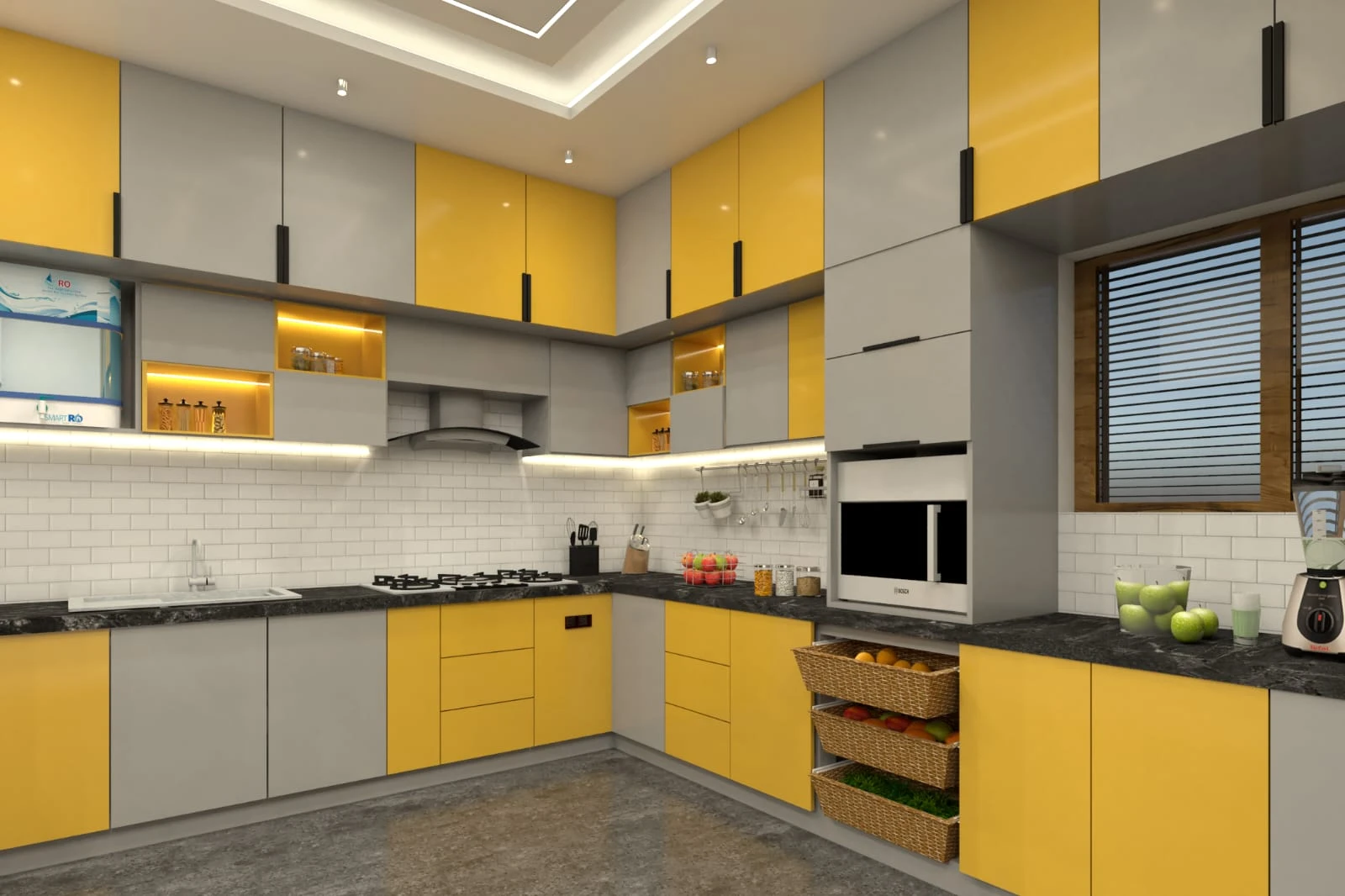 Yellow & Grey Modular Kitchen
